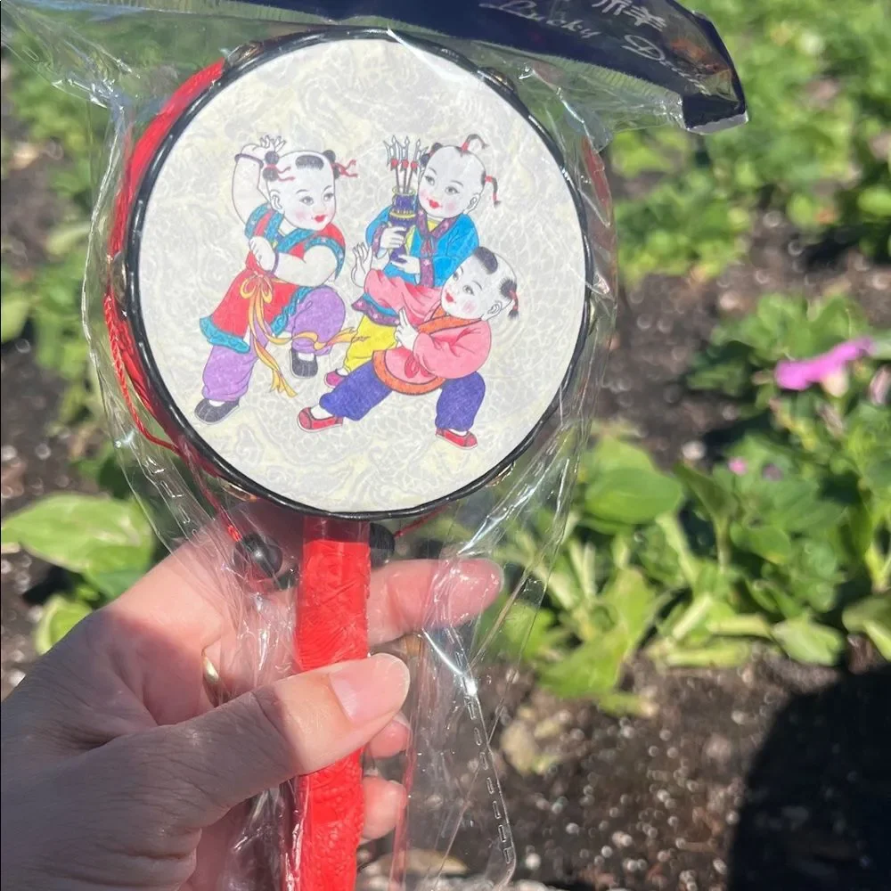 #1008+ Traditional Red Handheld Drum for Festive Celebrations